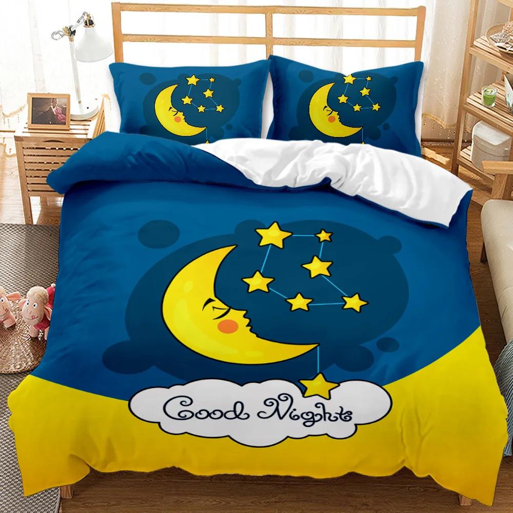 Moon Duvet Cover Cartoon Moon Stars For Toddler Boys Girls Bedding Set Bedclothes Double Queen King Size Polyester Qulit Cover