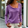Women S Casual Solid Color Long Sleeve Knit Sweater With Asymmetric Buttons