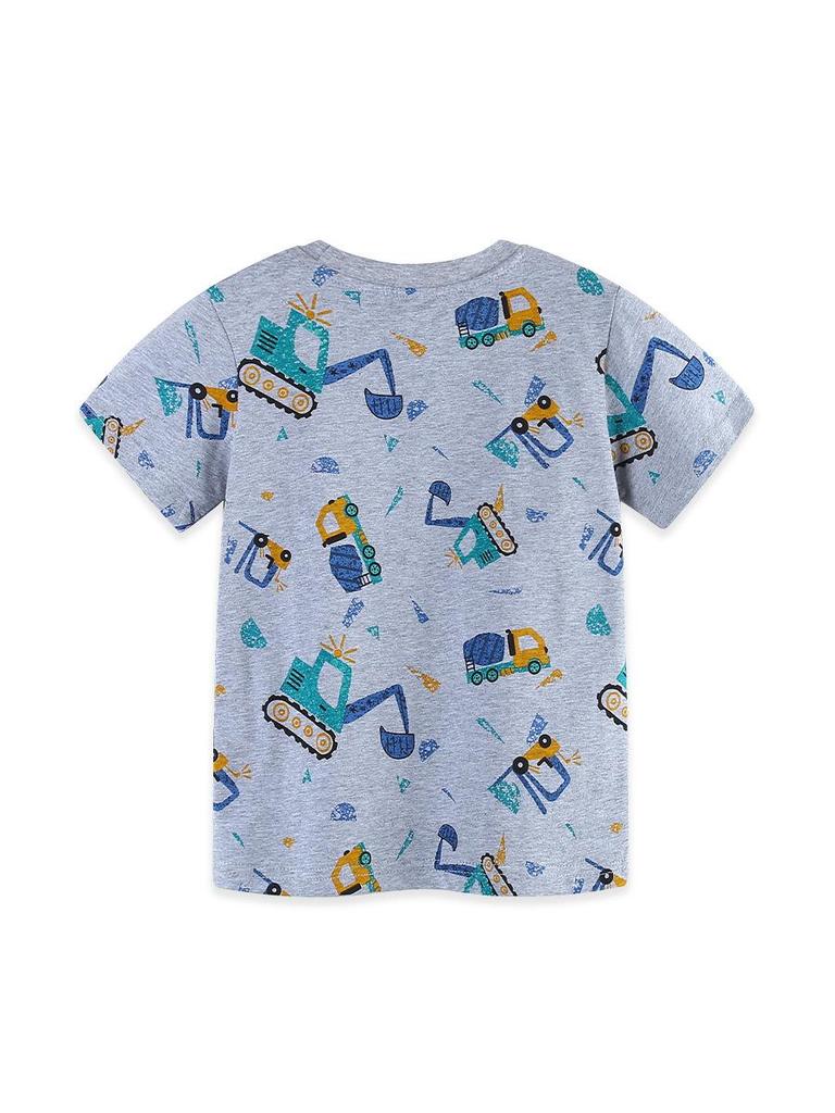 Boys' Short Sleeve Cartoon Car Print Knit Cotton T-shirt