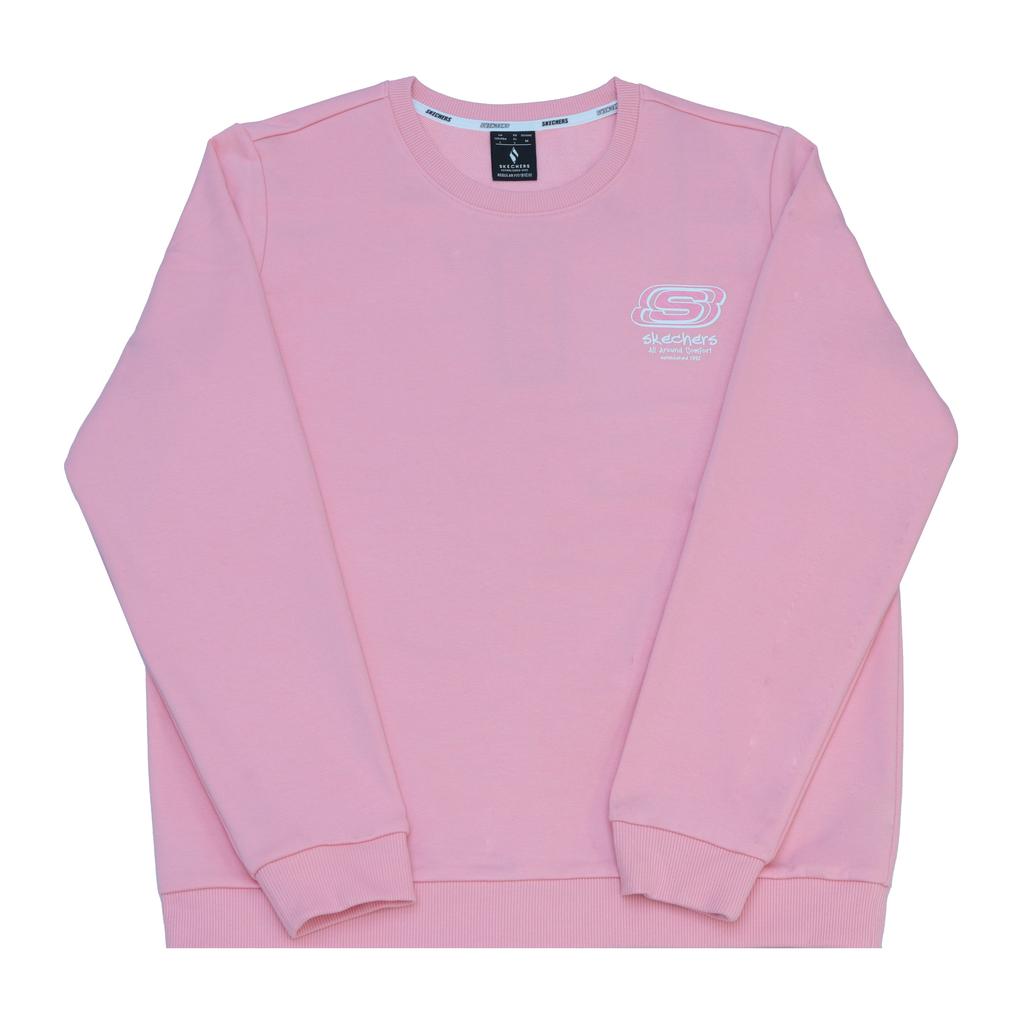 Skechers Retro Minimalist Series Printed Letter Logo Comfortable Solid Color Casual Loose Round Neck Sweatshirt Women sweatshirt Pink RF-L424W008-00K7
