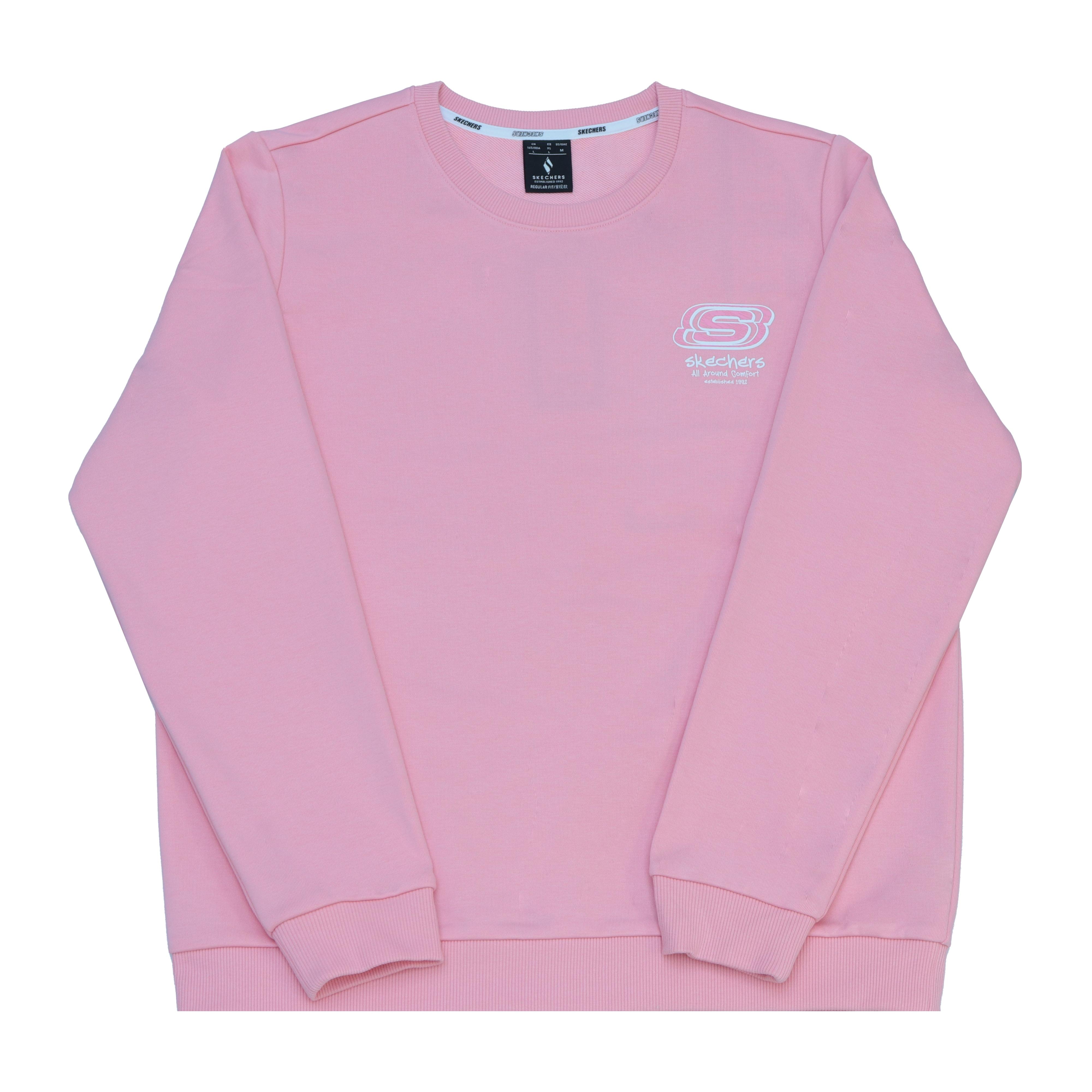 Skechers Retro Minimalist Series Printed Letter Logo Comfortable Solid Color Casual Loose Round Neck Sweatshirt Women sweatshirt Pink RF-L424W008-00K7 M