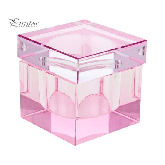 

Хрустальное стекло на 1 унцию, чашки для тарелок с крышкой для дизайна ногтей, акриловый держатель для жидкой пудры, стеклянная банка, устойчивый к разливу, дизайн квадратного куба, уход за маникюром розовый