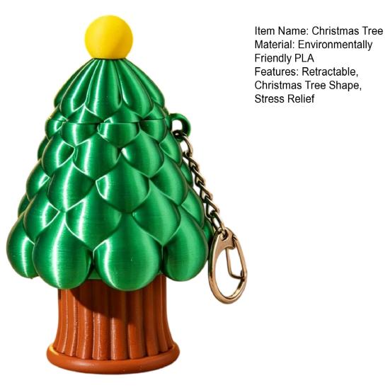 Stress Relief Keychain Retractable Christmas Tree Longsword Toy, 3D Printed Xmas Accessories Keychain, Holiday Mini Fidget Toy for Backpack Charm Bag