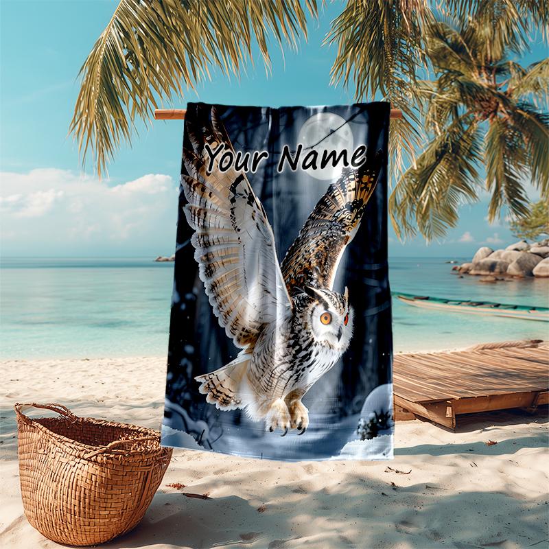 1PC Custom Name Winter Owl Flight Beach Towel Highly Absorbent And Sand-Resistant Towel for Swimming, Pool, Yoga, And Travel Lightweight