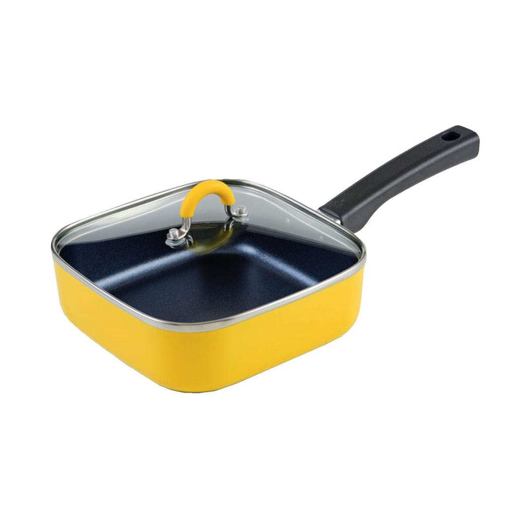 Wahei Freiz Square Frying IH with Glass To May Pan, Yellow, Compatible, Lid, (RB-1569)