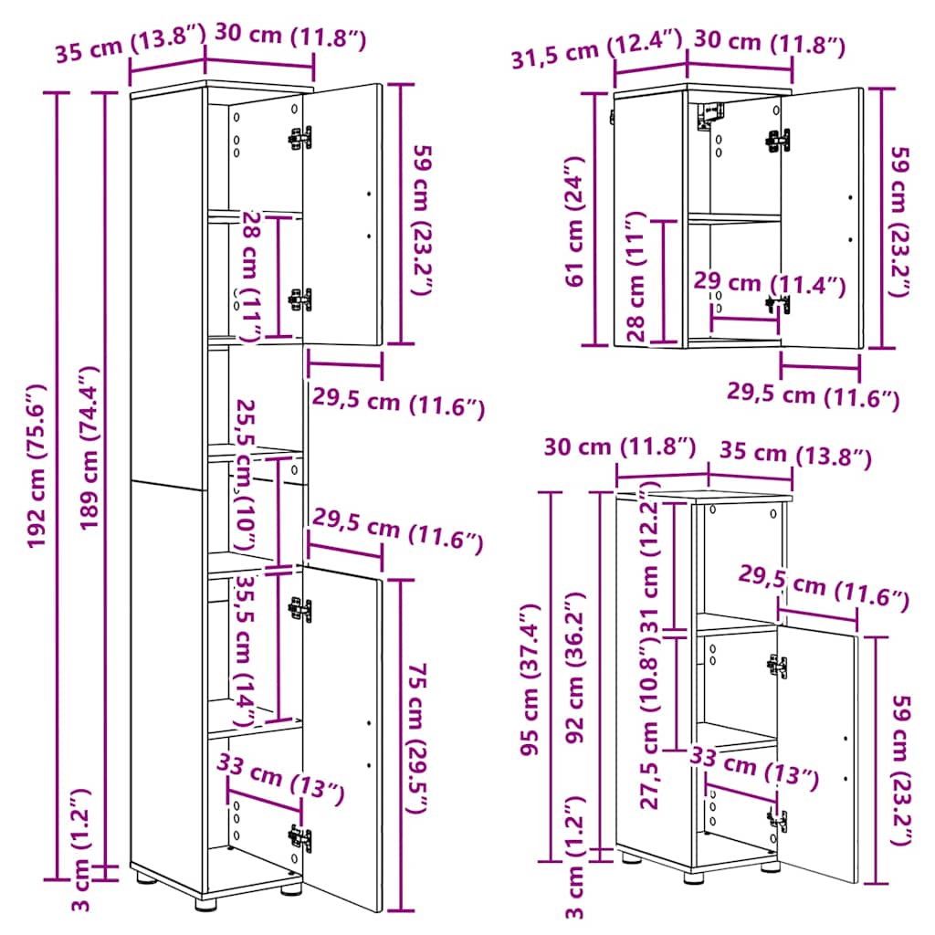 Bathroom Furniture Set 5 Pcs Smoked Oak 35 X 30 X 192 Cm