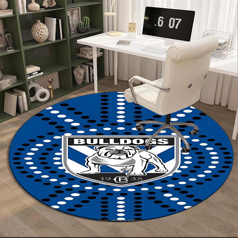 Bulldogs Team Crest Design Round Rug for Livingroom,Bedroom, Palyroom, Chair Rug, Area Rug, Circle Carpet, Fan Christmas Gift