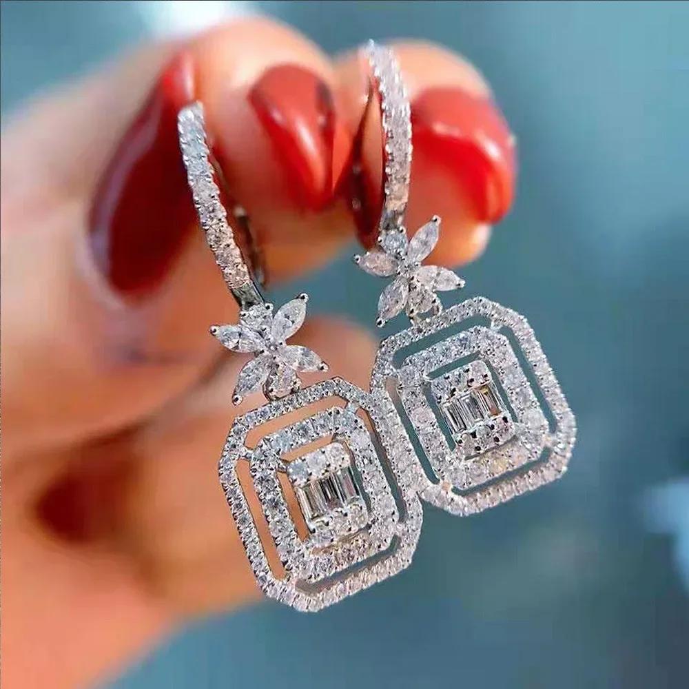 Engagement Mid Length Pendant Earrings Jewelry Elegant Shiny Mosan Diamond Beautiful Gift Milan Girl Fashion Accessories