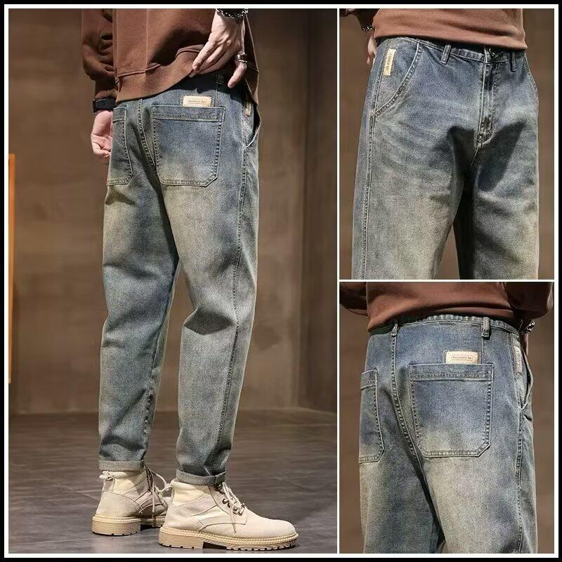 Old American Retro Jeans Men's High Street Spring and Autumn Loose Straight Trousers Tapered Nine-point Casual Trousers