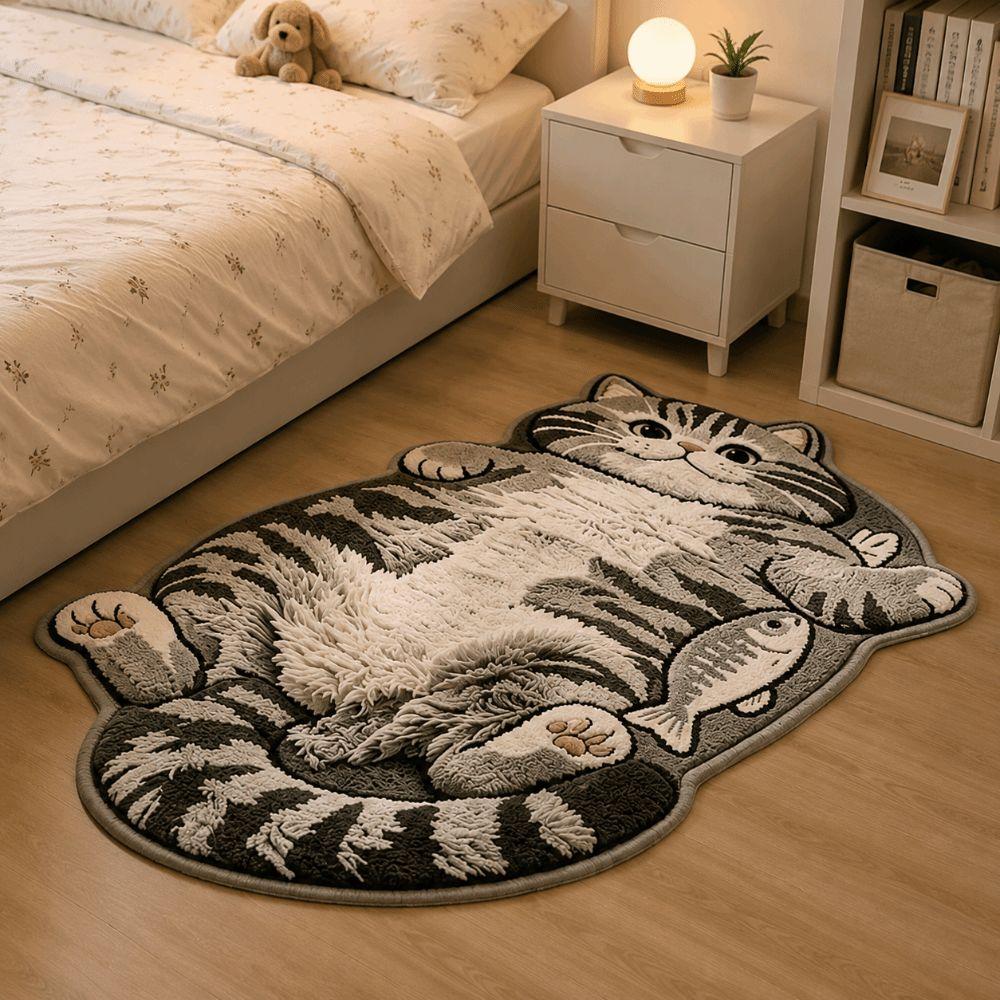 Rutschfester Heimdekor-Teppich Leicht zu reinigen Cartoon-Teppich Hochwertiger Katzenförmiger Läufer Schlafzimmer