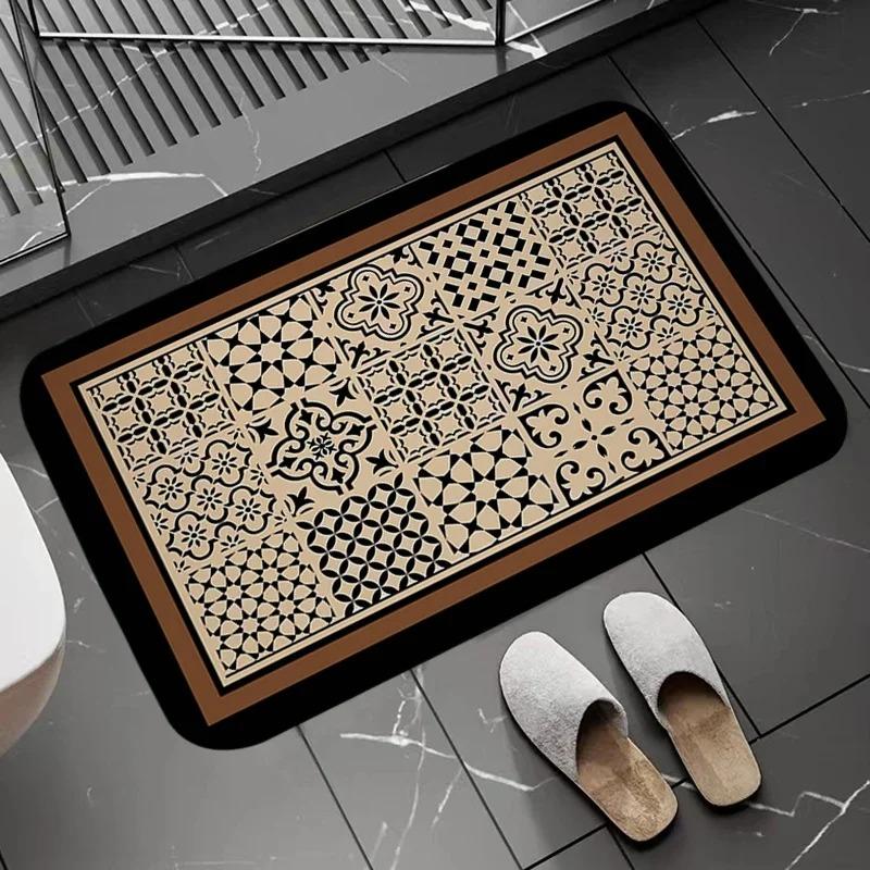 Checkerboard Flower Pattern Door Mats Floor Mats For Bathroom Retro Non Slip Carpets Kitchen Beadroom Entrance Rug Homg Decor