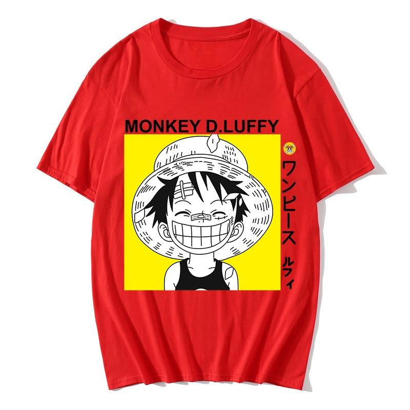 Japanese Anime One Piece Luffy Mens and Womens Short Sleeved European Versatile Tshirt Fans Surrounding Area