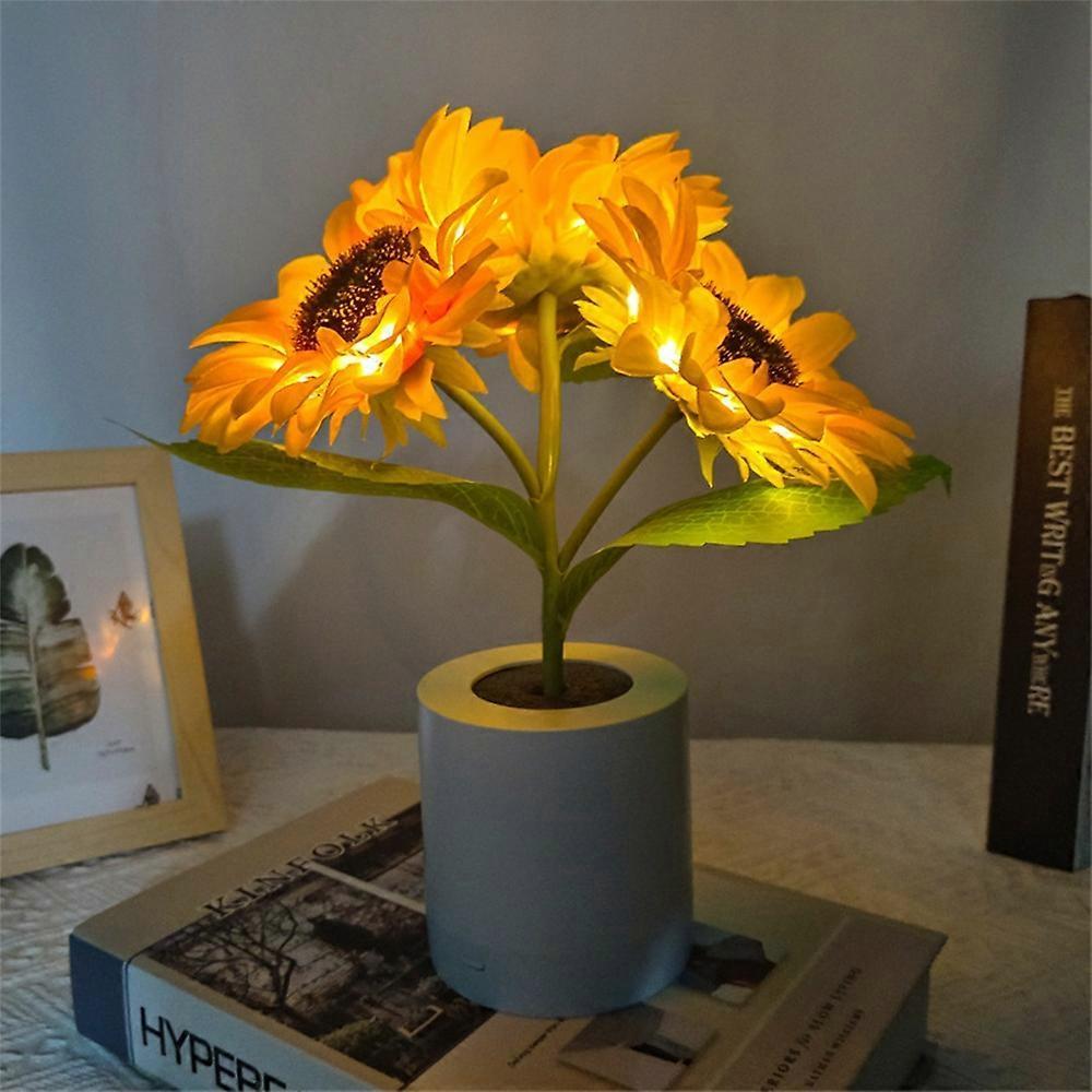 Creative Bedroom Table Lamp USB Rechargeable Artificial Sunflower Home Bedside Decor Kids Girlfriend Birthday Gift Night Light