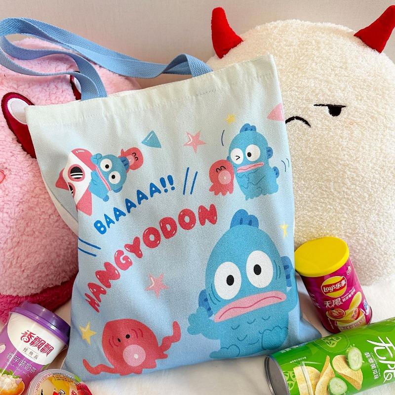 Cartoon student canvas bag cute animation large capacity book shoulder shopping bag tutoring bag versatile handbag