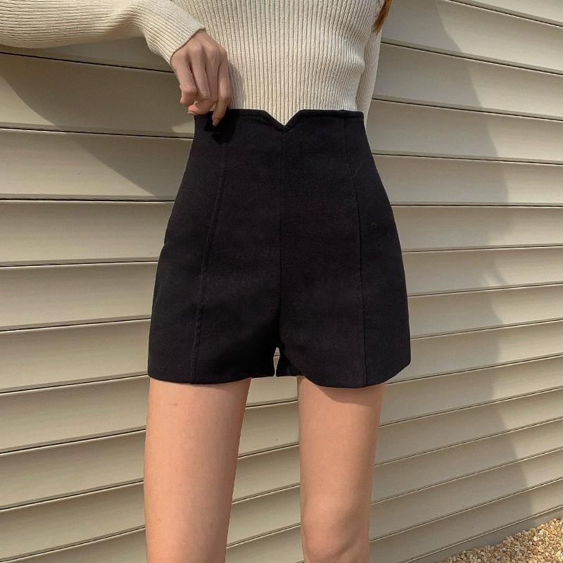 

Женские шерстяные шорты с высокой талией и широкими штанинами, осень-зима 2025: Повседневный, Маленькие и Большие размеры 2XL чёрный