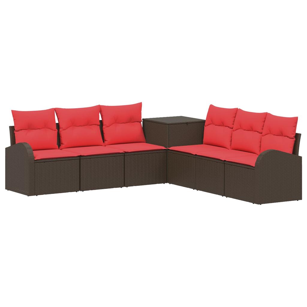 Sofa Set 7 Pieces Brown and Red Poly Rattan and Steel