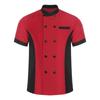 Unisex Kitchen Uniform Short Sleeve Color Block Chef Jacket Cook Coat Men Women Work Top