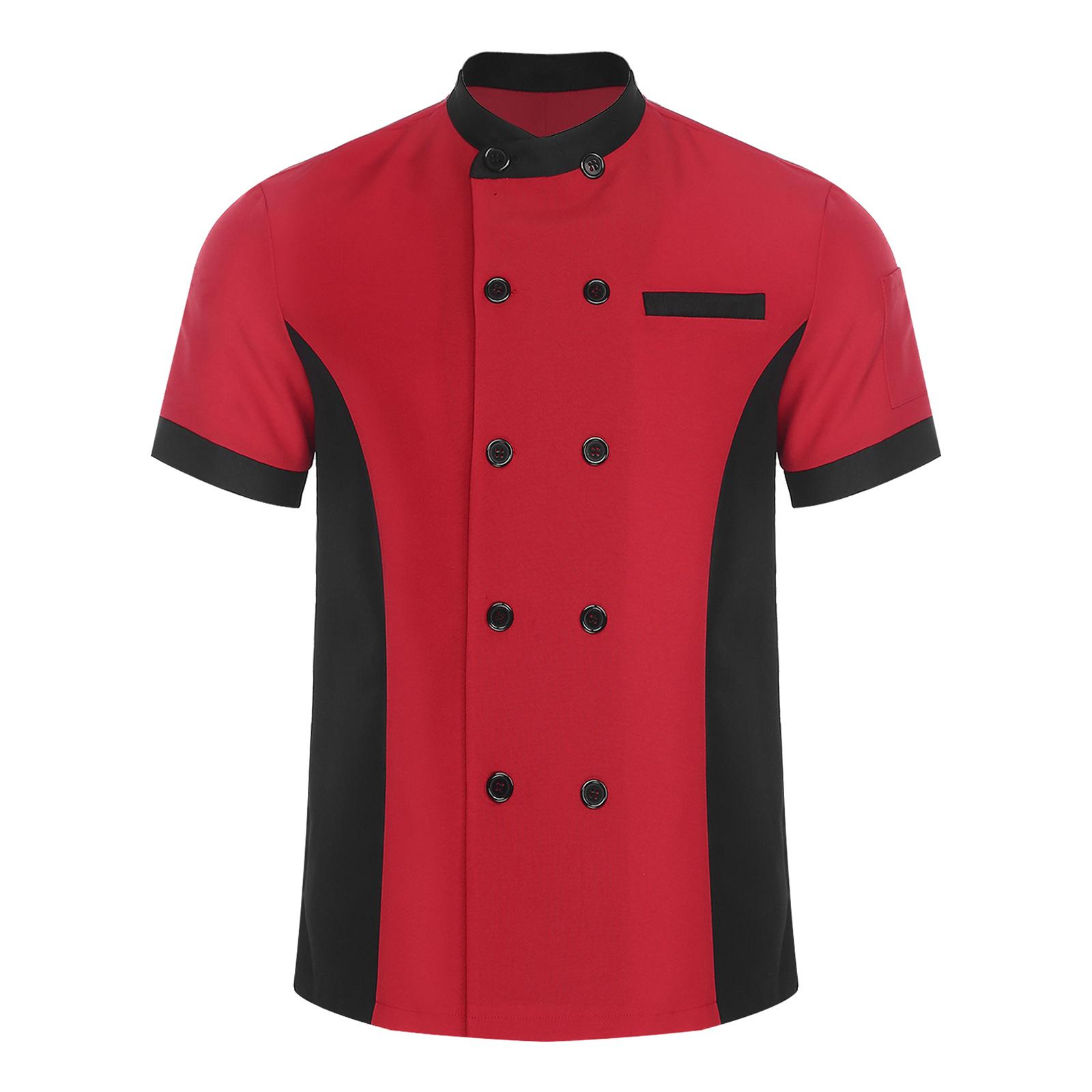 

Unisex Kitchen Work Uniform Top Short Sleeve Color Block Chef Jacket Cook Coat S бордовий
