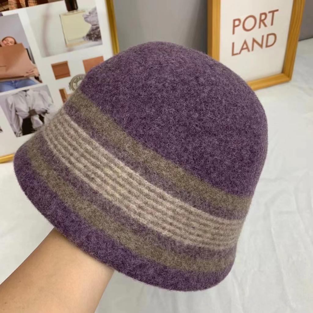 Basin Hat Fashionable Warm Women's New Pure Wool Bucket Hat Color Matching Bucket Hat Small Face Foldable Versatile Bucket