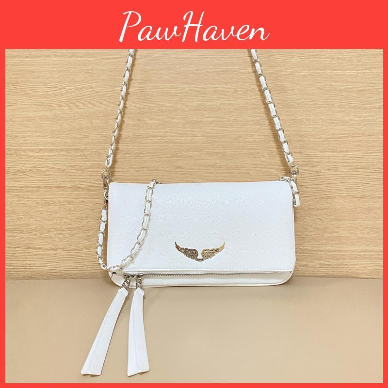 Color Simple Solid Gold Wing Decoration Women Casual Shoulder Bag Tassels With