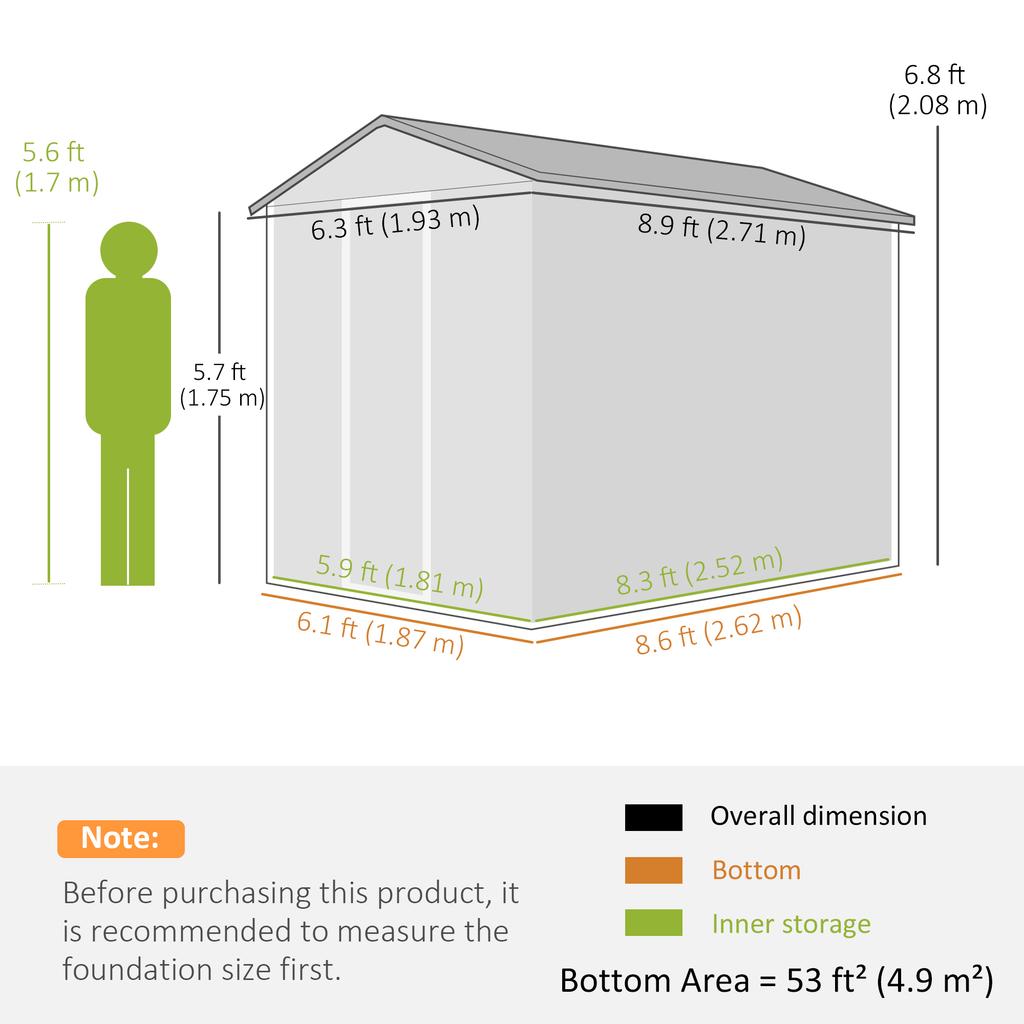 9x 6FT Metal Outdoor Garden Shed, Galvanised Tool Storage Shed W/ Sloped Roof, Lockable Door for Patio Lawn, Green
