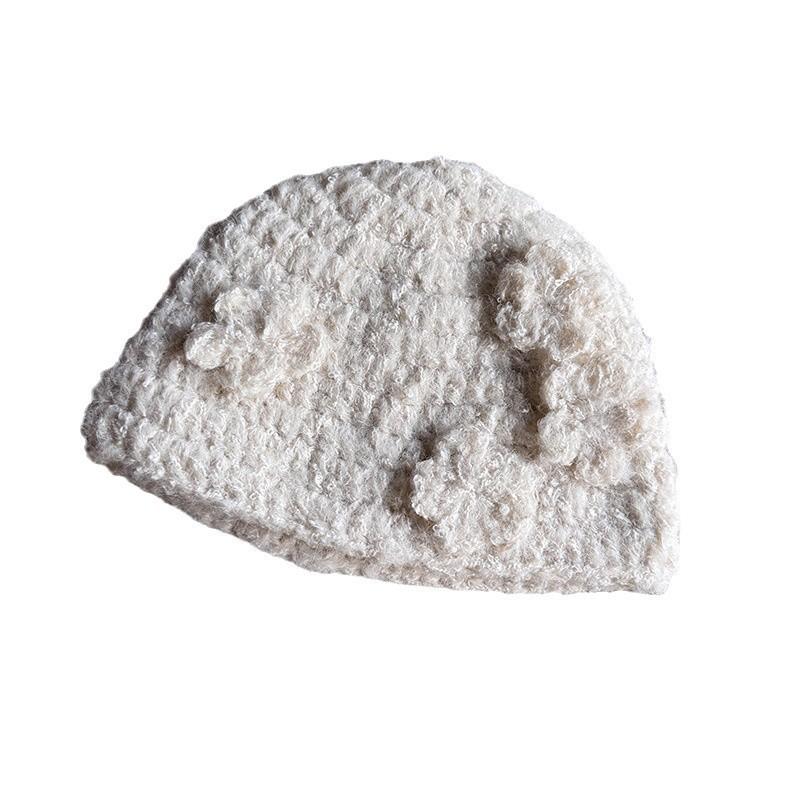 Knitted Cap Flower Winter Beanie Hat For Women Fashionable Gifts Breathable