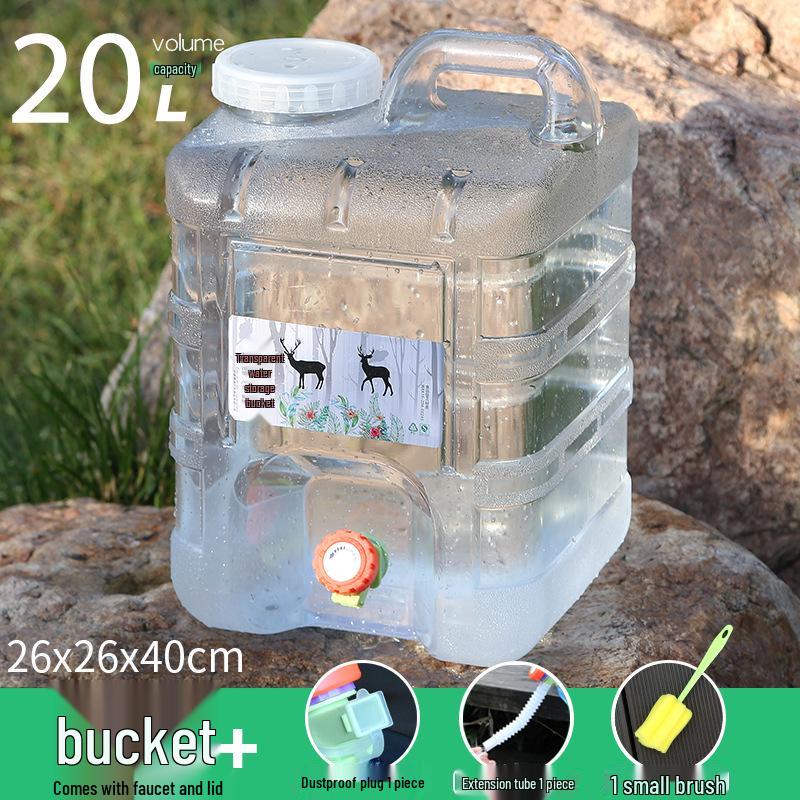 Transparent Outdoor Camping Water Bucket with Faucet and Lid - Food Grade Square Storage Container for Drinking Water