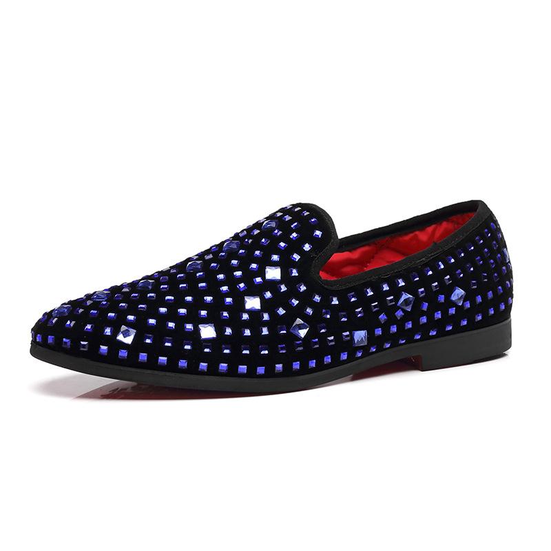 

2025wish foreign trade leather shoes men s trendy men s shoes rhinestone Korean version small leather shoes factory large size order 48 синій