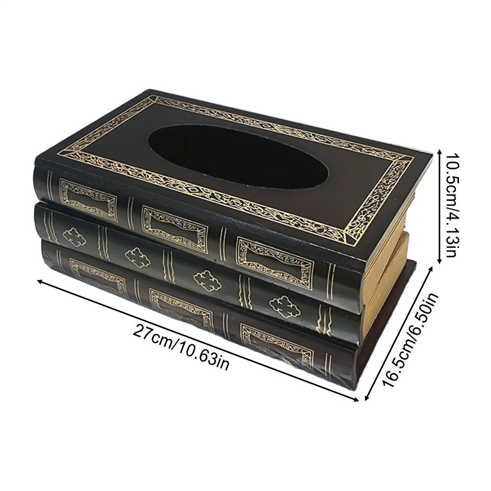 Book Tissue Box Cover Elegant Toilet Paper Organizer Retro Wood Tissue Box Cover for Bathroom Home Workplace Desk Kitchen Guest