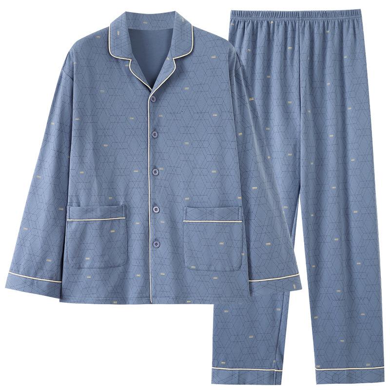 Pajamas Spring And Autumn Men'S Pure Cotton Long-Sleeved Trousers Medium Dad Plus Size Loungewear Set