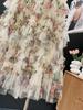 Patchwork Floral Mesh Fluffy Skirt – Women's Long Skirt with Large Hem