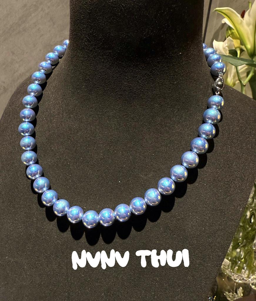 Blues Baroque, Silver Blue Rose Pearl Necklace, Comparable To Japanese Seawater Pearls Old Money Collarbone Chain, Bracelet