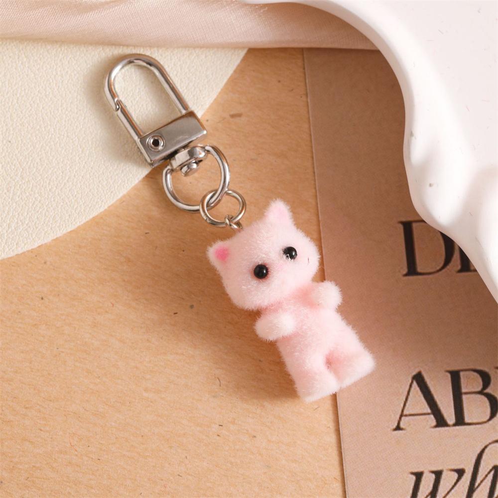 1pcs Sweet 3D Flocking Kitten Keychain Cat Couple Mobile Phone Pendant Car Keyring Earphone Backpack Charms Bag Decor