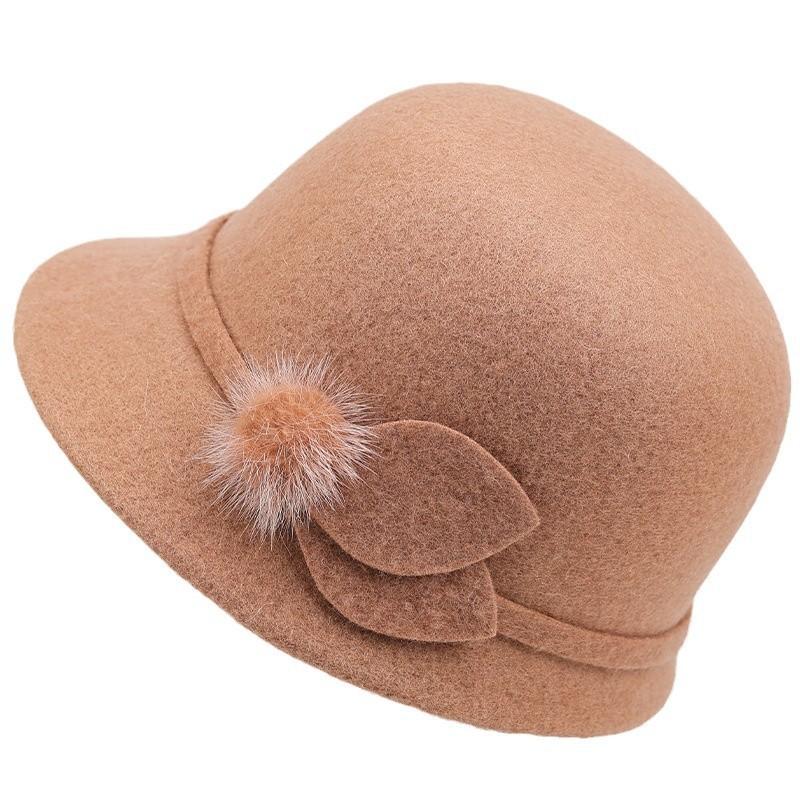 Fisherman'S Hat Children Autumn And Winter Wool Wool Elegant Flower Warm Basin Hat Casual Versatile Retro Top Hat