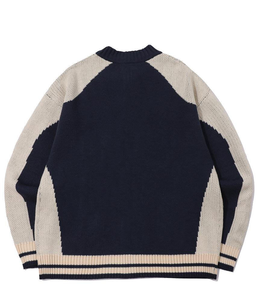 Cpgn Studio [2-Way] Curved Block Knit Zip-Up Navy