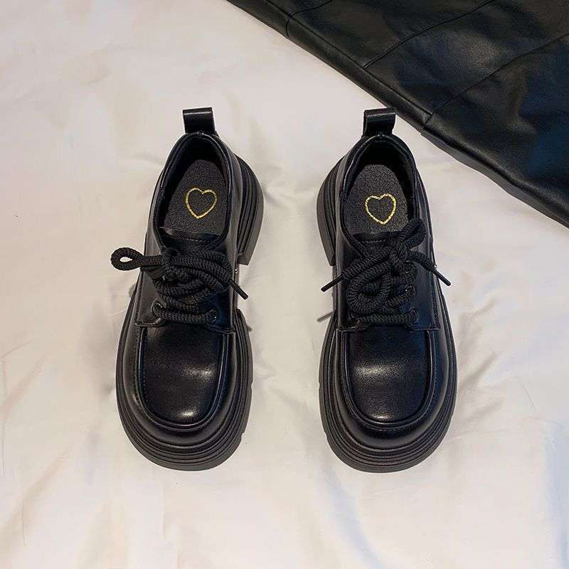 Retro British Style Small Leather Shoes Women's 2025 New Spring and Autumn Small Man Thick-soled Black Lace-up Single Shoes Loafers
