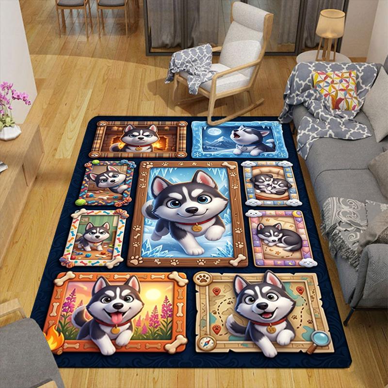 Husky Adventures Frames Pattern Rug Floor Mat for Living Room or Bedroom Soft and Comfortable Carpet a Gift for Birthday and Holiday.