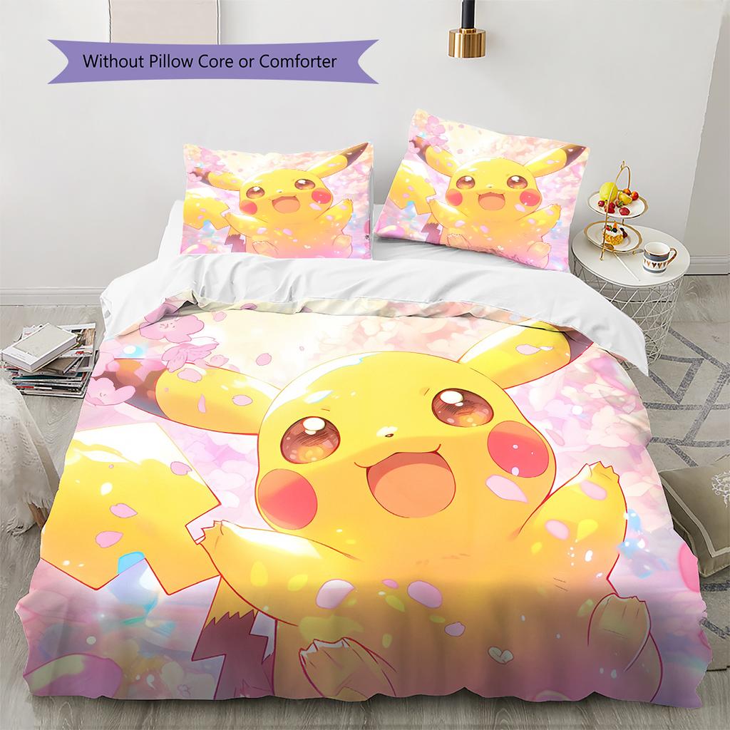 Pikachu Pokémon Pattern Bedding Home Decoration Birthday Gift (1 * Duvet Cover + 2 * Pillowcase, Without Core)