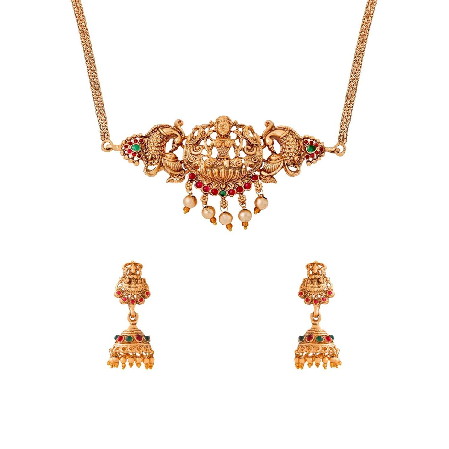 Набор храмовых украшений | Традиционное чокер-ожерелье | Этнический набор чокер-ожерелий с золотым покрытием для женщин