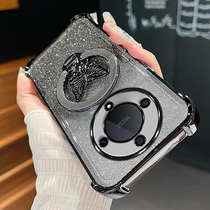 Magic 5 Lite Třpytivý Motýl Stojan Pokovování Silikonové Pouzdro Pro Huawei Honor Magic 6 5 7 Magic6 Lite Nárazuvzdorný Kryt Magic6Lite