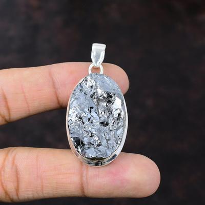 Přívěsek ze šungitového hrubého stříbra 925 Přívěsek z ryzího stříbra Ručně vyráběné šperky Designér Přívěsek z přírodních drahokamů Dárek pro maminku Zcela nový přívěsek