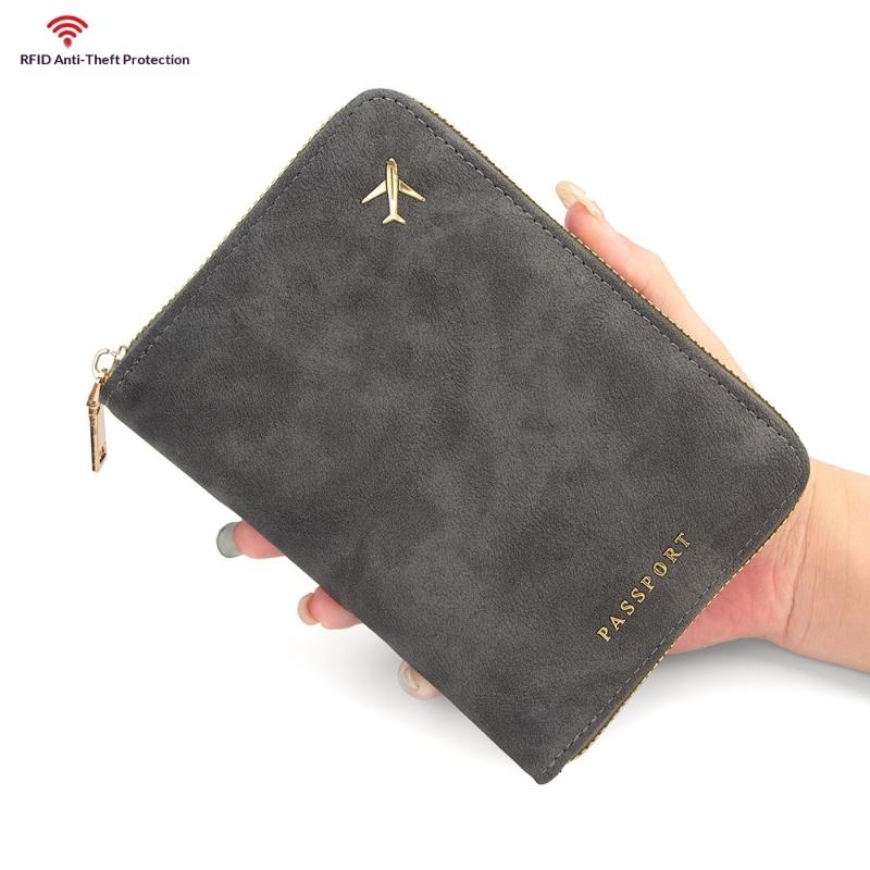 Pu Multi-Functional Rfid Blocking Passport Bag Travel Document Holder With Zipper Ticket Storage Wallet For Multiple Passports серый