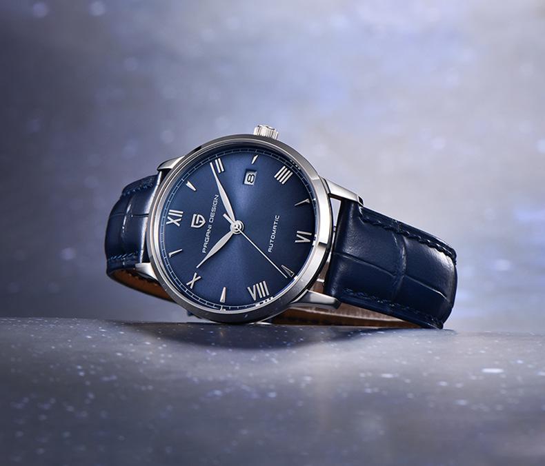 Pagani Design Men's Stainless Steel Automatic Mechanical Watch with Leather Strap, Model 1759, Waterproof.
