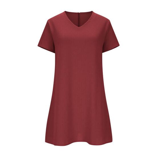 Summer Cotton Linen Dress for Women Casual Short Sleeve V Neck Mini T-Shirt Dress Loose A-line Short Sundress
