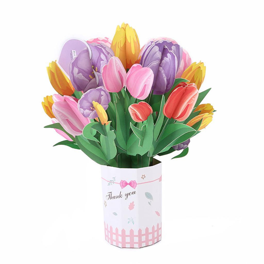 Paper Flower Bouquet Pop Up Card Bouquet Popup 3D Greeting Card for Friendship Birthday Congratulation Style 1
