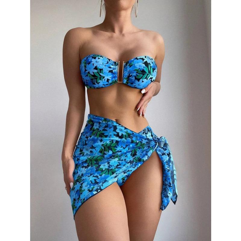 Nuovo costume da bagno stampato a tre pezzi costume da bagno bikini spezzato da donna bikini