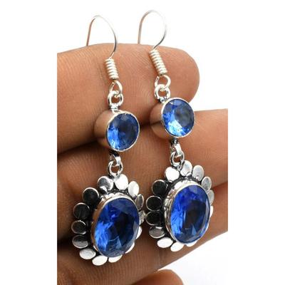 Blue Topaz Gemstone Ethnic Handmade Drop Dengle Earring Jewelry  ER 146