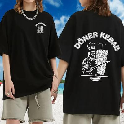 Velké Bavlněné Pánské Tričko s Vtipným Potiskem Kebabu Letní Pánská Móda Kulatý Výstřih Krátký Rukáv Street Wear