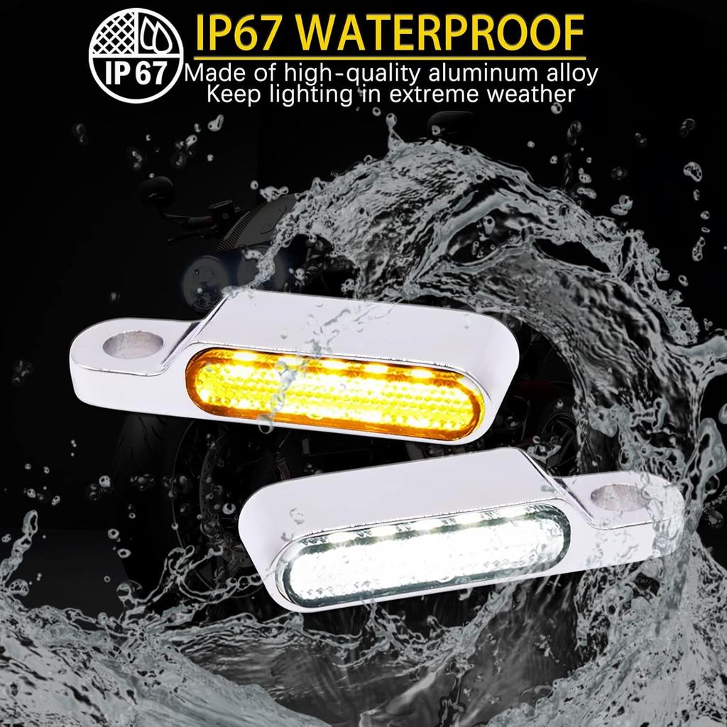 DREAMIZER Universal Motorcycle Handlebar LED Flowing Water Turn Signal Mini Blinkers Front Running light Compatible with Harley Honda Yamaha Kawasaki