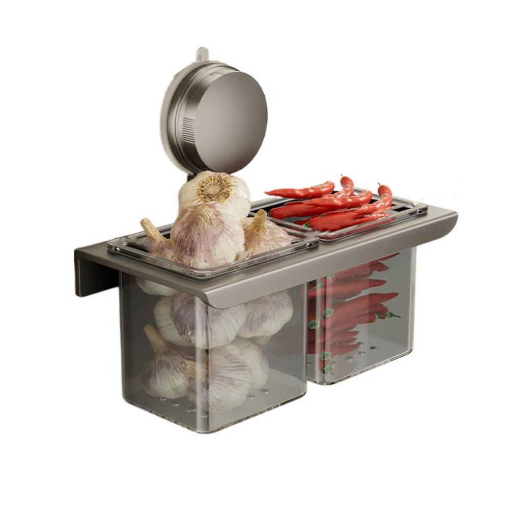 Large Capacity Suction Cup Ginger Storage Box Carbon Steel Ginger Garlic Storage Baskets  Kitchen